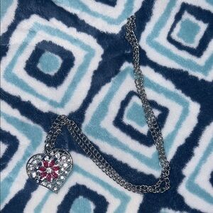 Silver Heart Pendant Necklace with Pink Accents